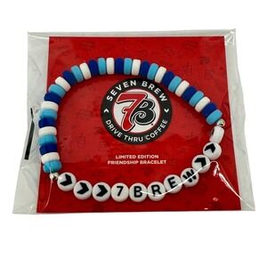 7 Brew Friendship Bracelet Seven Brew Beaded Blue White Spelled Out New Sealed